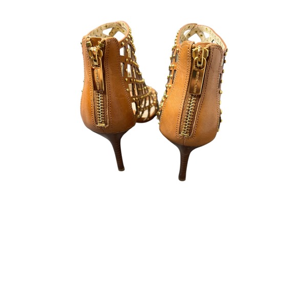 Michael Kors Tan Leather Cage Studded Stiletto Heel Ankle Boots Women 6.5 - Picture 4 of 6